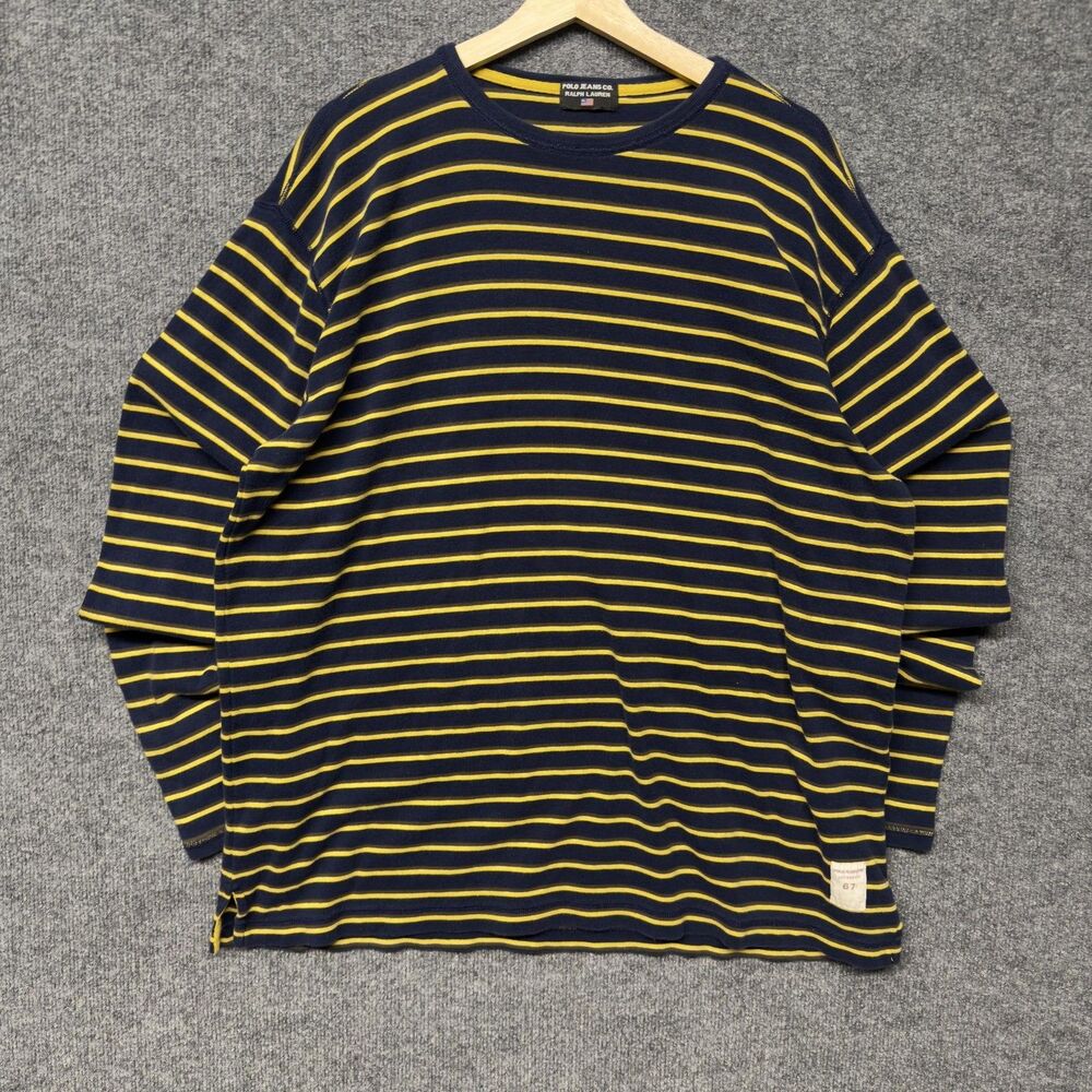Vintage Polo Jeans Co Ralph Lauren Shirt Mens 2XL Navy Striped Long Sleeve Y2K